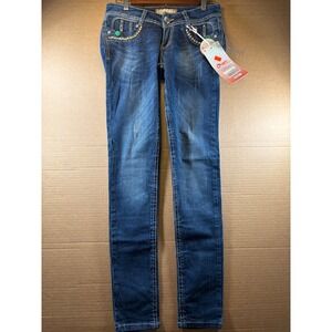 Oxygen Premium Beyonce Jeans Womens 9 NWT Blue Bling Rhinestone Bootcut Denim